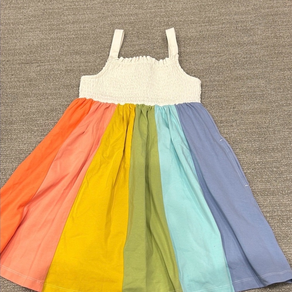 Hanna Andersson Multicolor Rainbow Striped Dress with Pockets 3T